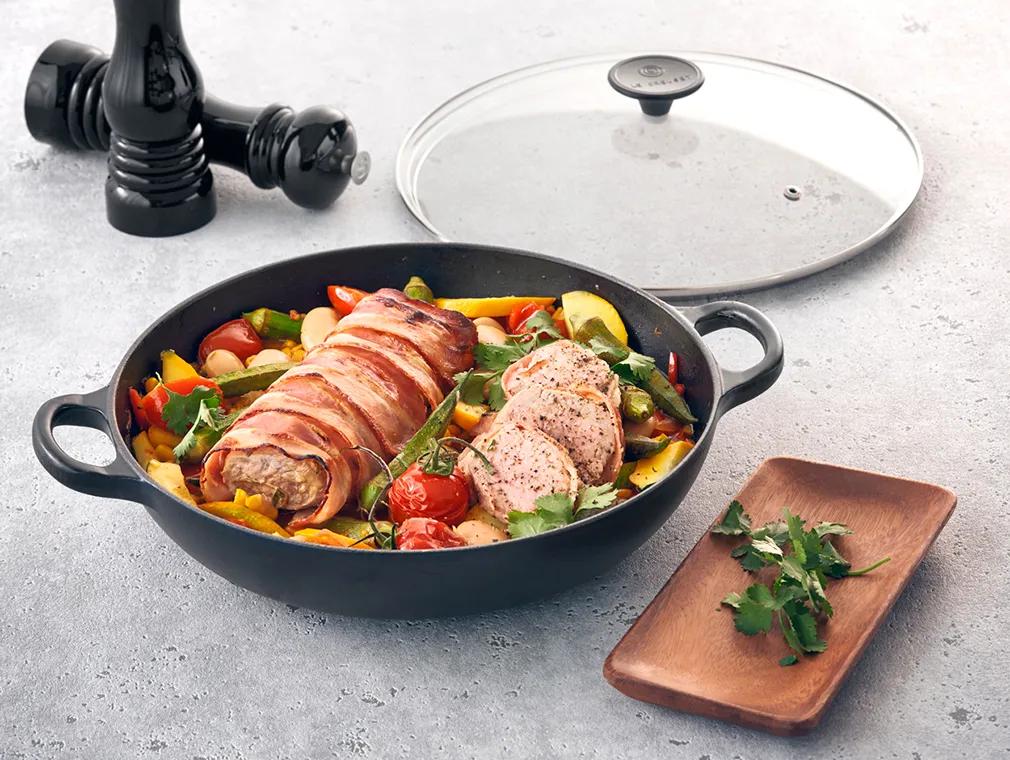 Svinemørbrad i bacon med succotash