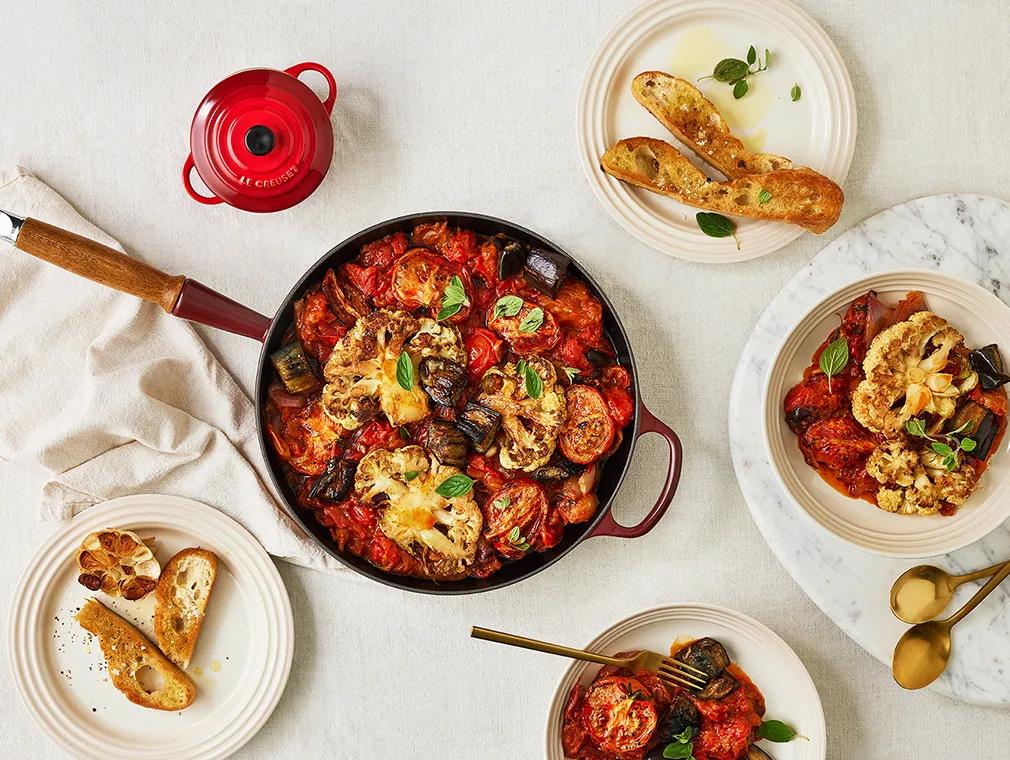 Puttanesca med blomkål og aubergine