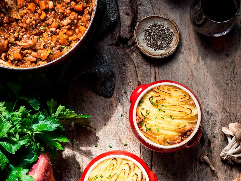 Shepherd’s Pie med sopp, linser og svartøyebønner