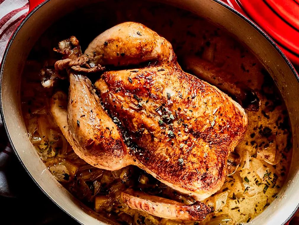 Poulet à la poêle – helstekt kylling med hvitvinssaus