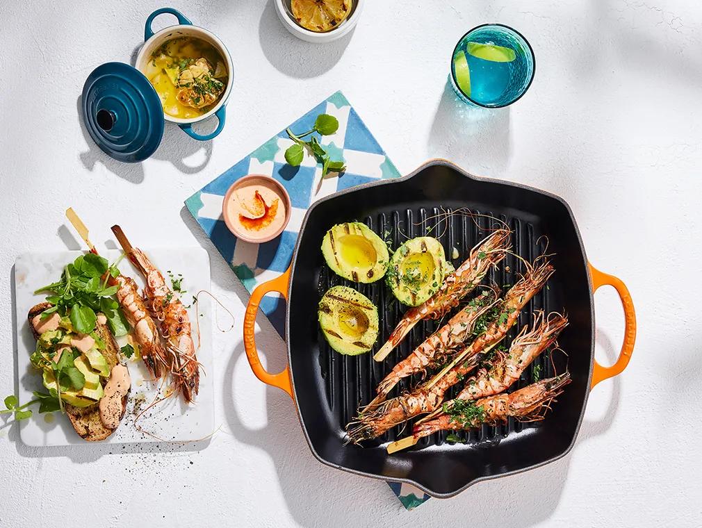 Grillede reker og avokado på surdeigsbrød