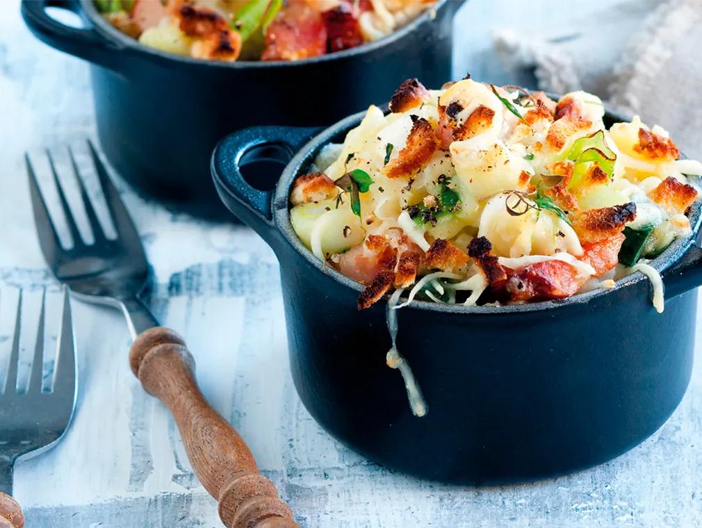 Purre-poteter gratinert med bacon og timian